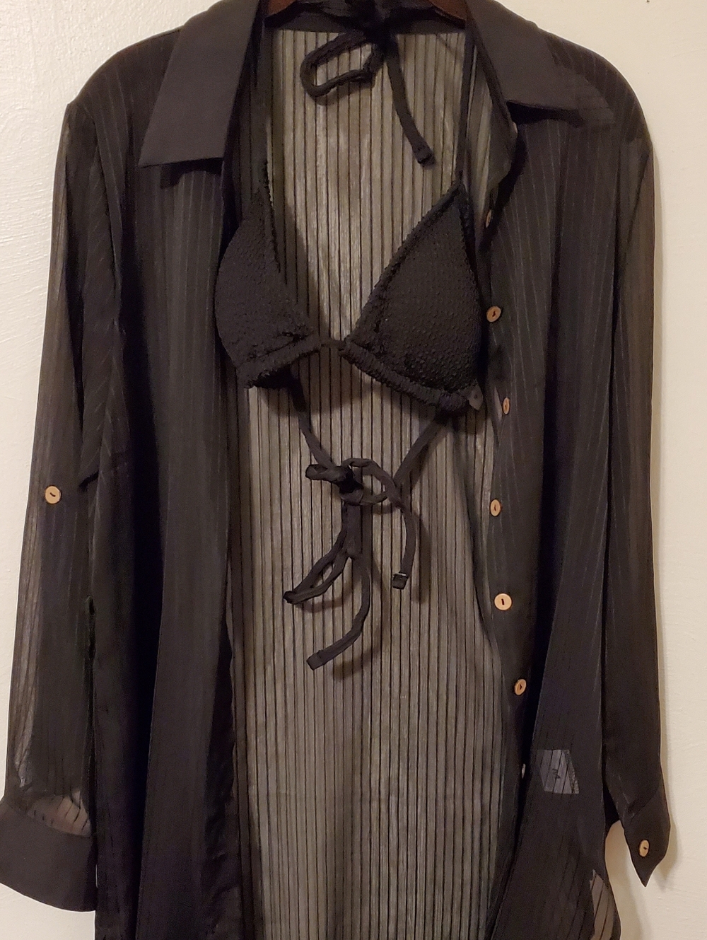 New Sheer Black Button-Up Cover-Up  Medium